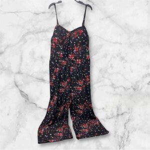 Floral Black red purple sleeveless smocked Romper wide leg stretchy